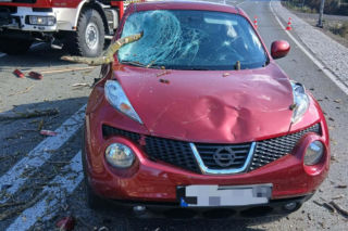 Drzewo spadło na jadące auto! Część gałęzi wbiła się w pojazd