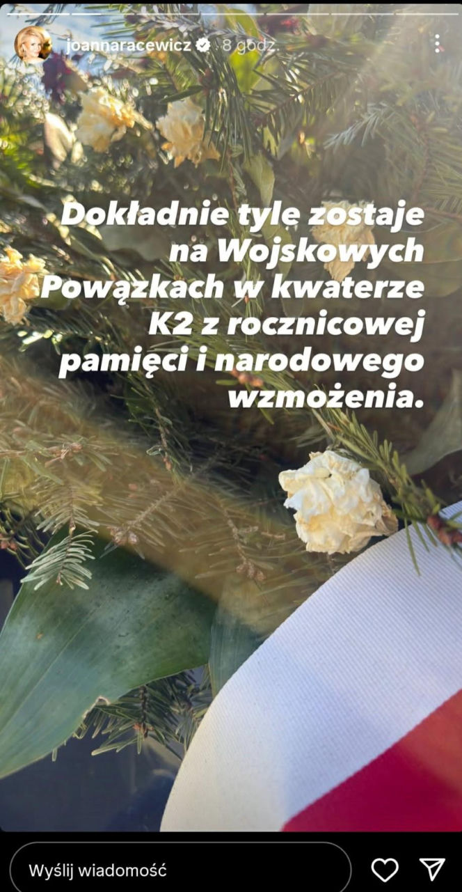 Gorzkie słowa Joanny Racewicz. Pokazała wieńce od Nawrockiego i Tuska na śmietniku