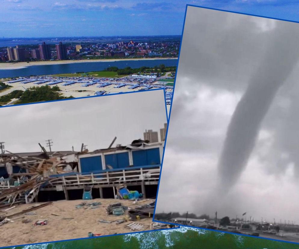 Panorama Long Island z lotu ptaka. Na wstawkach tornado i zniszczony klub Sun and Surf. O ataku żywiołu czytaj w SE USA.