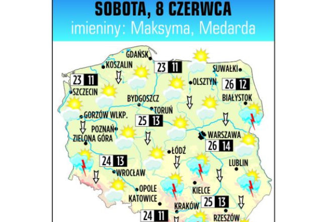 Pogoda na sobotę, 8 czerwca 2013