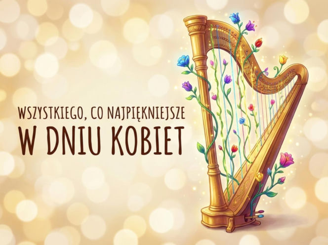 Złota harfa z kwiatami na Dzień Kobiet