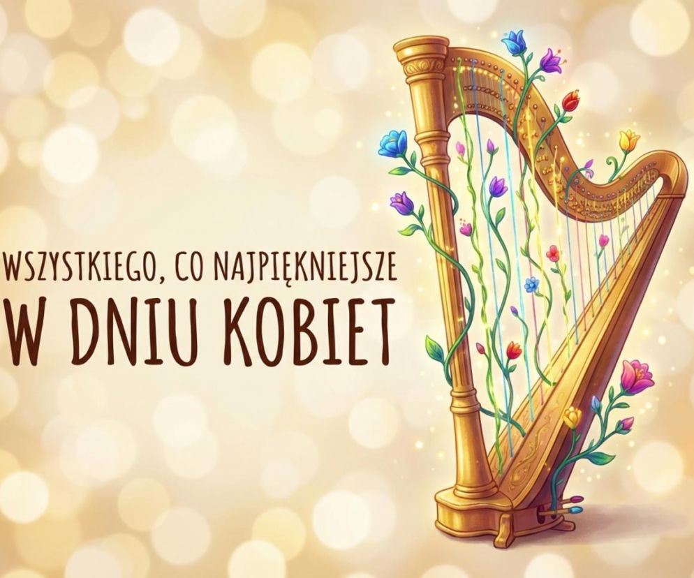 Złota harfa z kwiatami na Dzień Kobiet