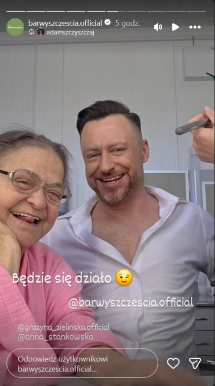 Barwy szczęścia nowy sezon na planie. Maciej Wilk (Adam Szczyszczaj), Lucyna (Grażyna Zielinska)