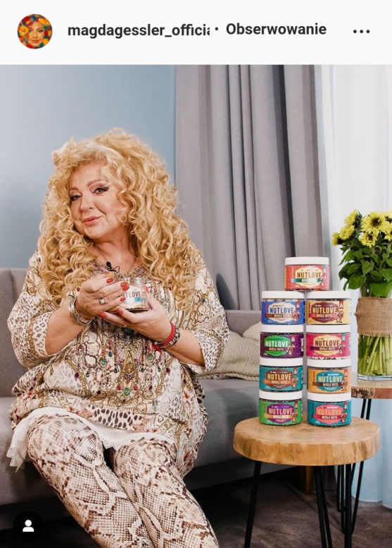 Magda Gessler reklamuje na Instagramie m.in. zdrowe przekąski