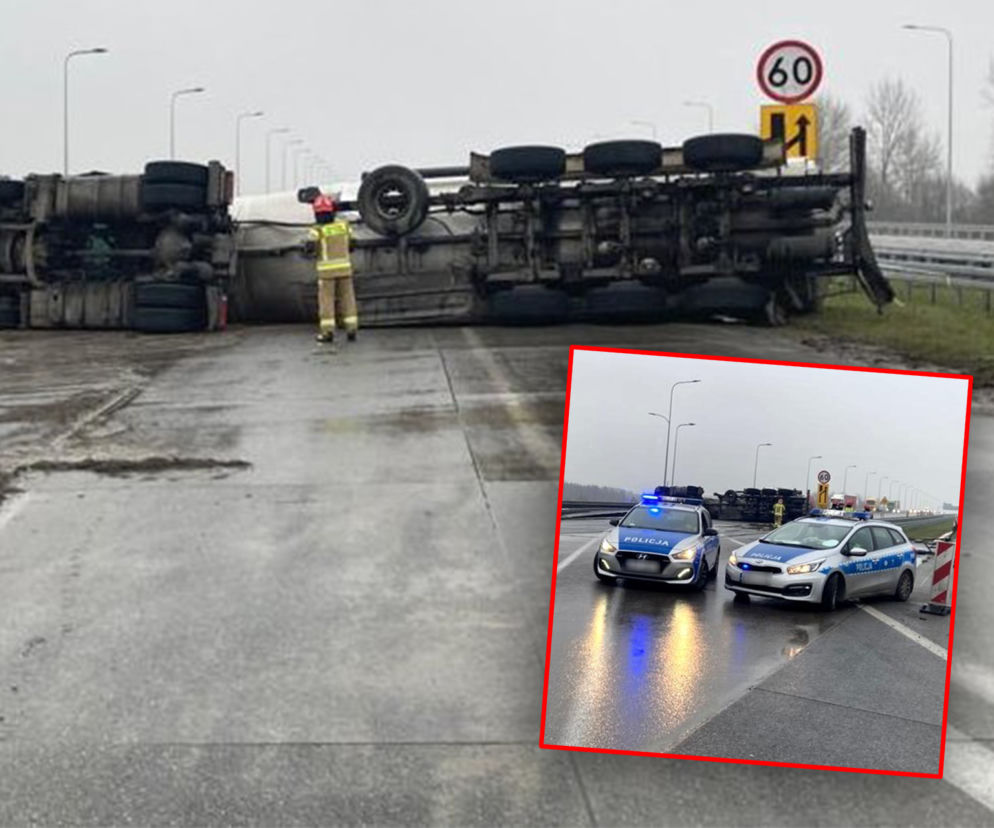 Przewrócił cysternę i zablokował autostradę