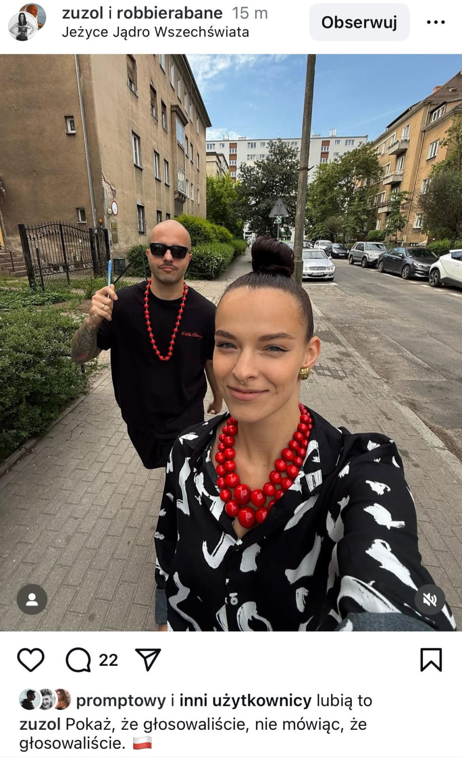 Wybory 2025: Zuza Kołodziejczyk z "Top Model" w czerwonych koralach