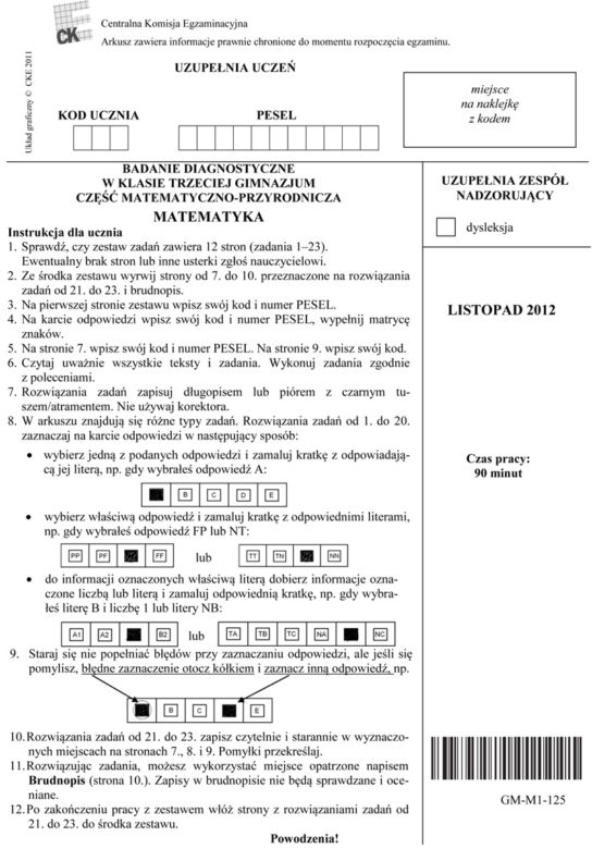 Próbny egzamin gimnazjalny - Matematyka