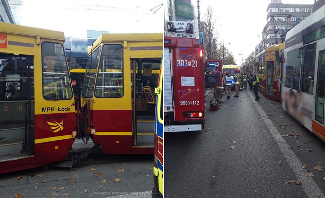 Łódź. Zderzenie dwóch tramwajów w czwartek, 13 listopada. 12 osób poszkodowanych [ZDJĘCIA].