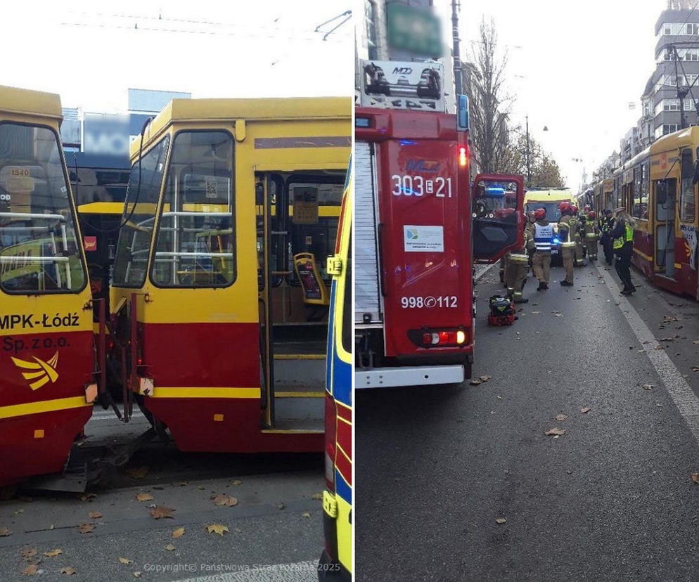 Łódź. Zderzenie dwóch tramwajów w czwartek, 13 listopada. 12 osób poszkodowanych [ZDJĘCIA].