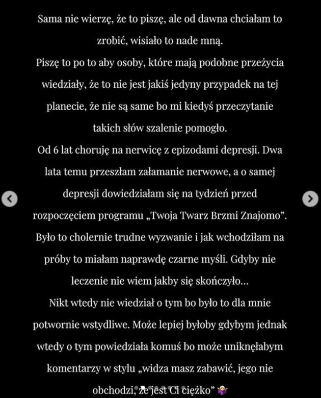 Iga Krefft na Instagramie o chorobie, załamaniu psychicznym i terapii - slajd 1.