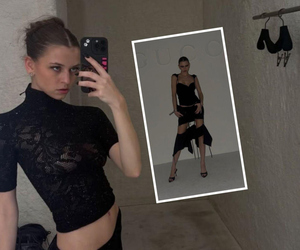 Raperka Bambi w czarnej koronkowej bluzce, obok miniatura w mrocznej kreacji Gucci. O sukcesie w Mediolanie pisze SE.