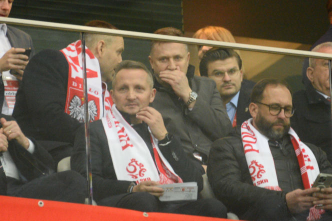 Karol Nawrocki na meczu Polska - Albania