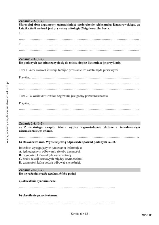 Matura poprawkowa język polski 2015 sierpień (poziom podstawowy)