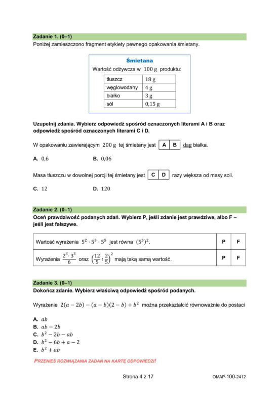 Próbny egzamin ósmoklasisty – ARKUSZ ZADAŃ MATEMATYKA
