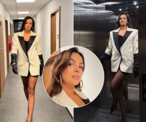 Wielka marynarka, rękawice, a pod spodem... niewiele więcej! Paulina Krupińska odsłoniła nogi do nieba!