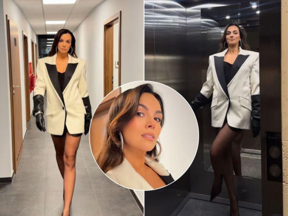 Wielka marynarka, rękawice, a pod spodem... niewiele więcej! Paulina Krupińska odsłoniła nogi do nieba!