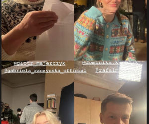 M jak miłość na planie. Paweł  (Rafał Mroczek), Franka (Dominika Kachlik), Basia (Gabriela Raczyńska), stryj Jędrzej Gutowski (Piotr Majerczyk)