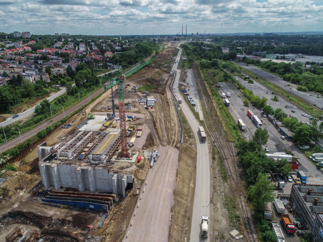 Zdjęcia z placu budowy S7 Kraków - Widoma, czerwiec 2024