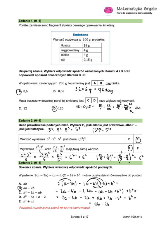 Odpowiedzi próbnego egzaminu ósmoklasisty 2024 z matematyki