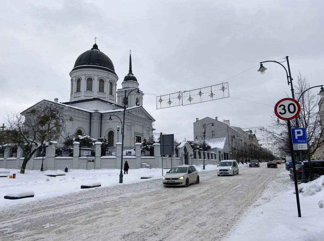 Centrum Białegostoku pod śniegiem