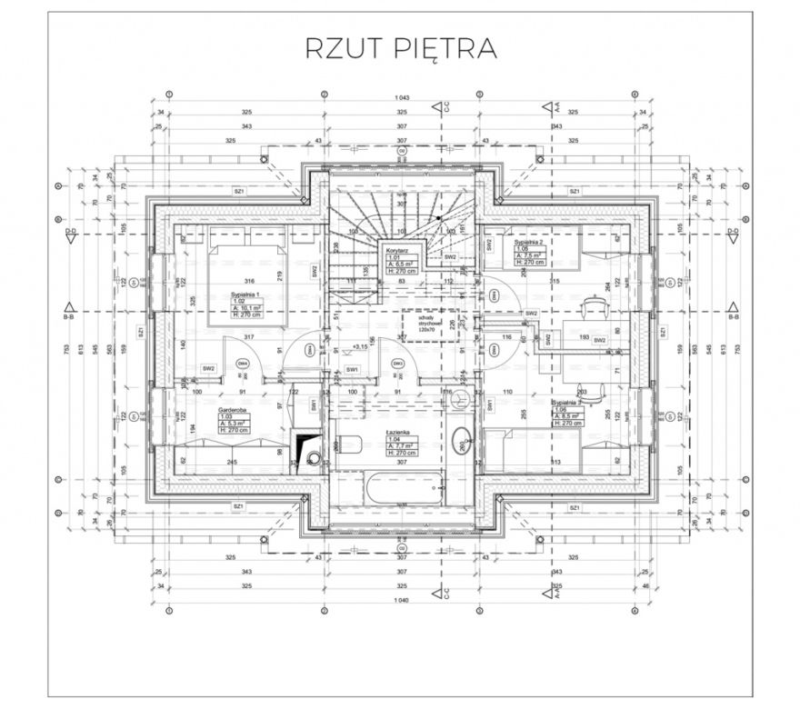 Darmowe projekty domów w stylu świdermajer – rzut piętra