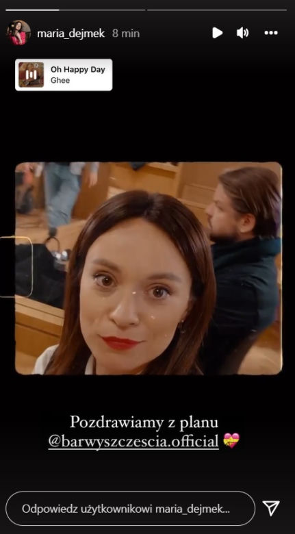 Barwy szczęścia na planie. Ryman (Filip Wałcerz), Natalia (Maria Dejmek)