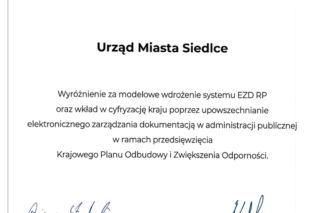 Miasto Siedlce wśród pięciu samorządów w kraju wyróżnionych nagrodą przez Ministerstwo Cyfryzacji oraz Naukową i Akademicką Sieć Komputerową