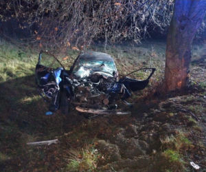 Audi wypadło z drogi i uderzyło w drzewo. Kierowca uwięziony w zmasakrowanym aucie!