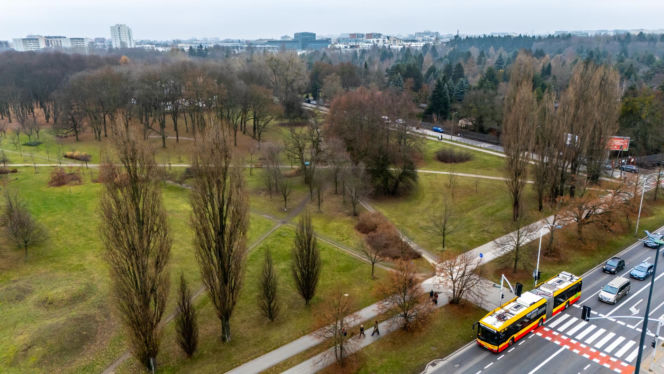 Przyszła trasa tramwaju wzdłuż Pola Mokotowskiego w Warszawie