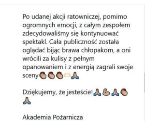 Niepokojące sceny w teatrze! Kurdej-Szatan i strażacy w heroicznym boju o życie