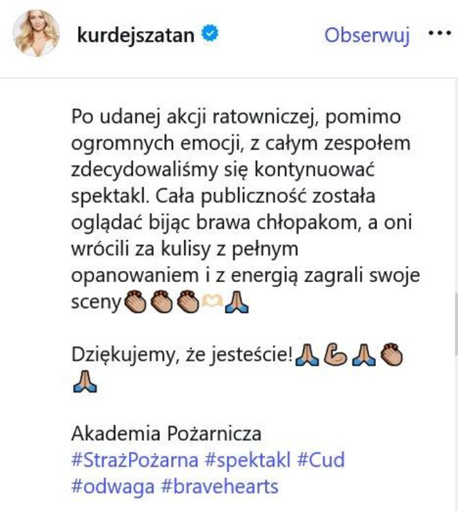 Niepokojące sceny w teatrze! Kurdej-Szatan i strażacy w heroicznym boju o życie