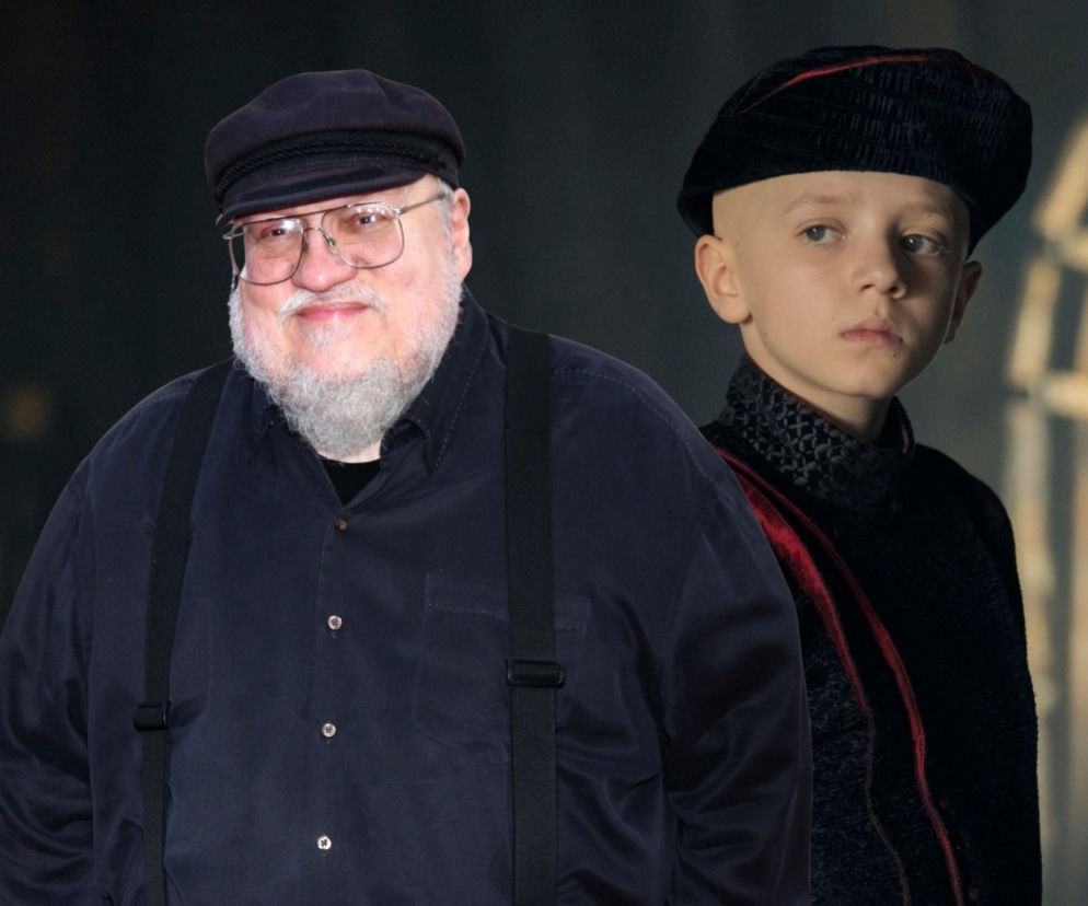 Pisarz George R. R. Martin i aktor Dexter Sol Ansell jako Jajo. O serialu Rycerz Siedmiu Królestw przeczytasz w Eska.