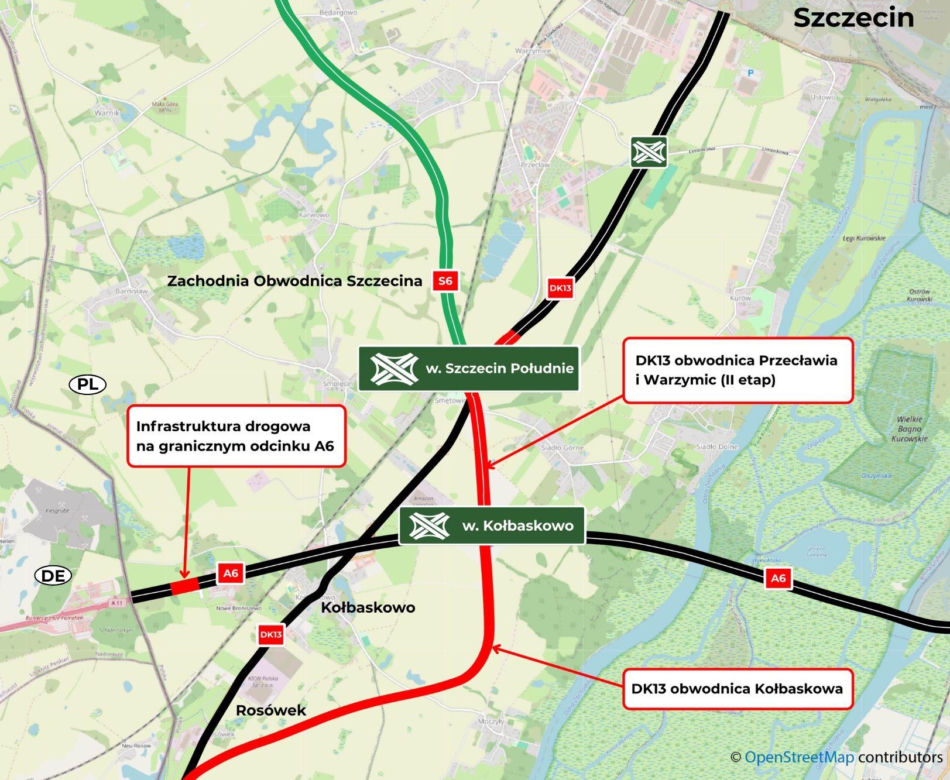 Inwestycje drogowe na autostradzie A6 i DK13