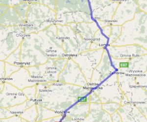 Trasa E67 i 63 Warszawa-Mikołajki - mapka