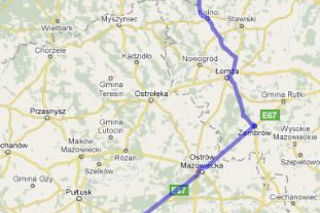 Trasa E67 i 63 Warszawa-Mikołajki - mapka