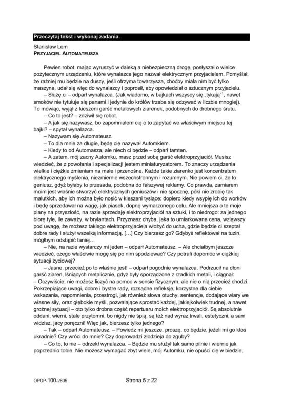 Egzamin ósmoklasisty 2026 z języka polskiego: odpowiedzi do wszystkich zadań z arkusza CKE 11.05.2026