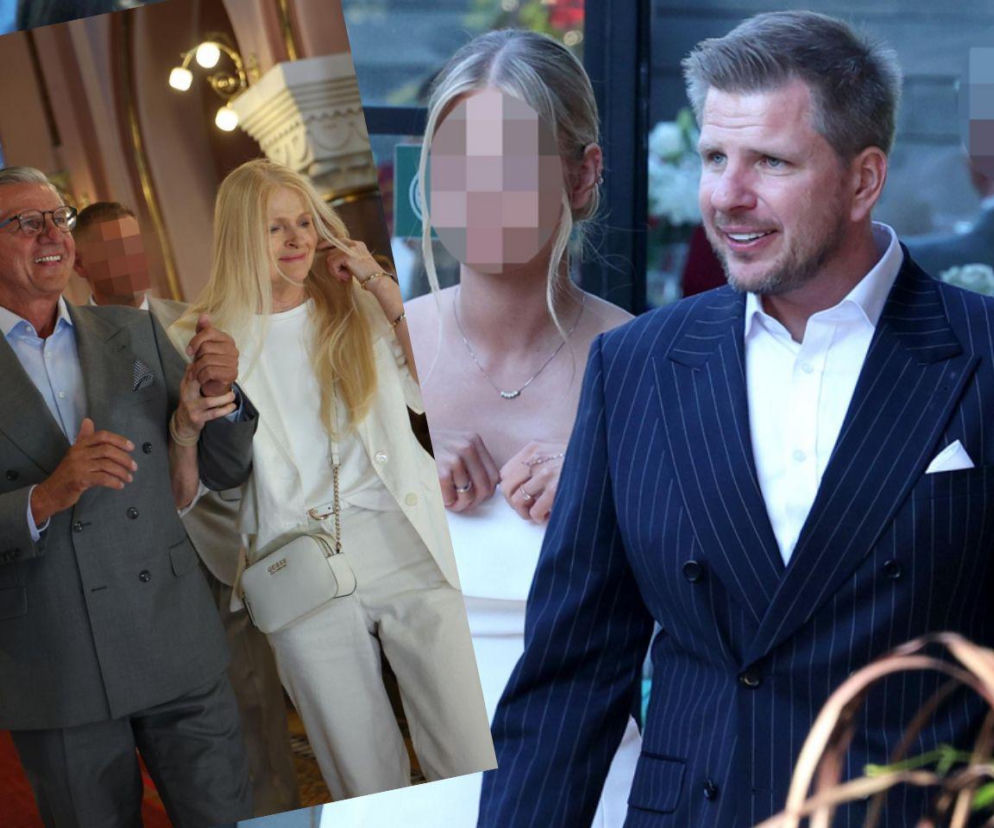 Filip Chajzer w garniturze. Obok na wstawce Dorota Chajzer w białym komplecie. O ślubie przeczytasz na Eska.