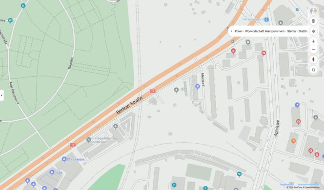 Niemieckie nazwy ulic w Szczecinie na mapach Bing