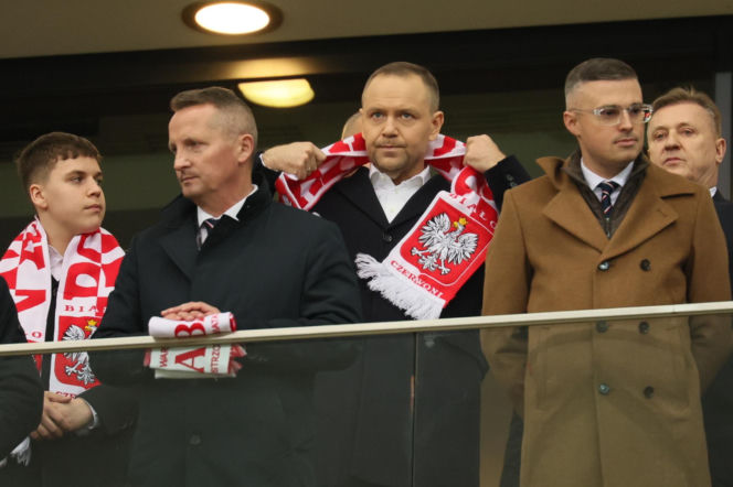 Karol Nawrocki na meczu Polska - Albania