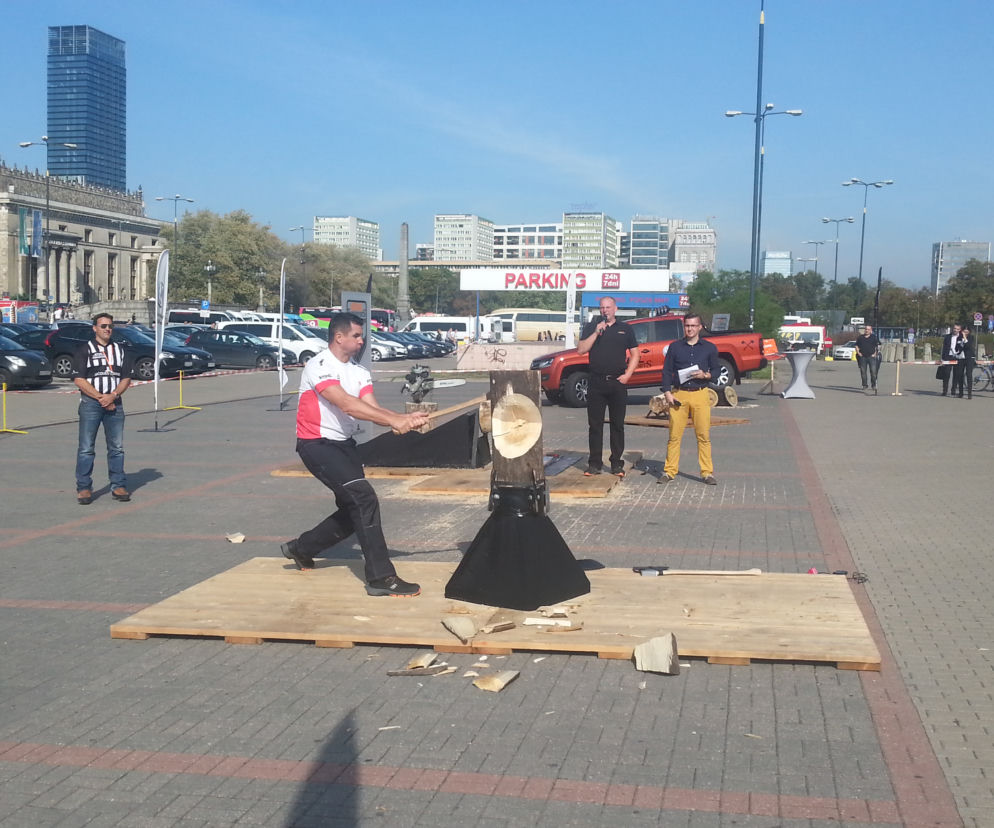 Rąbanie drewna w centrum Warszawy
