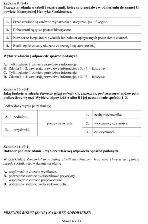 EGZAMIN GIMNAZJALNY 2013 JĘZYK POLSKI - ODPOWIEDZI, ARKUSZE z CKE