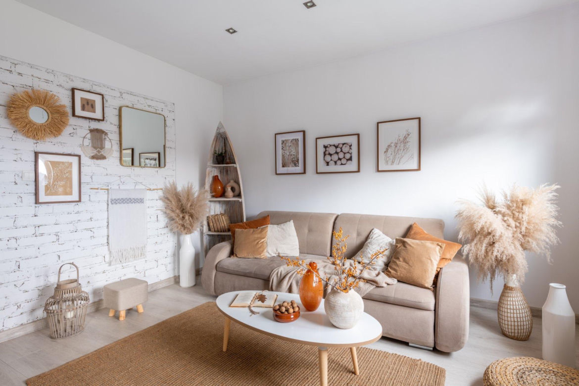 Salon w stylu scandi boho