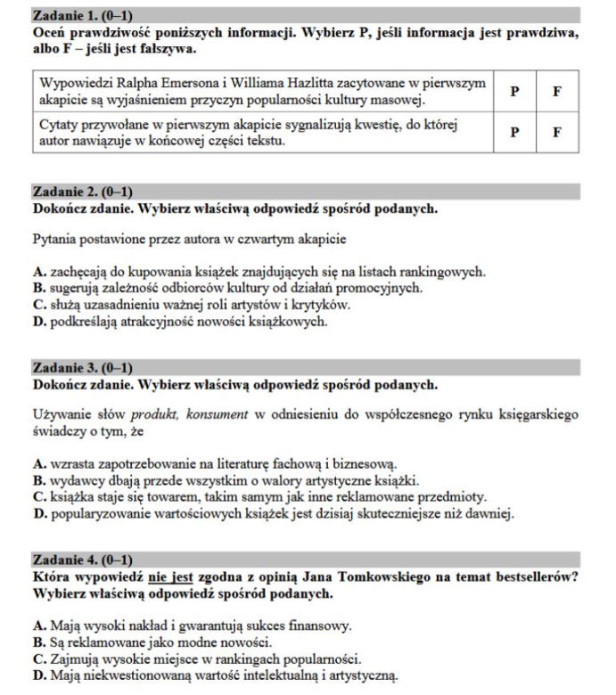 Egzamin gimnazjalny, język polski ARKUSZE