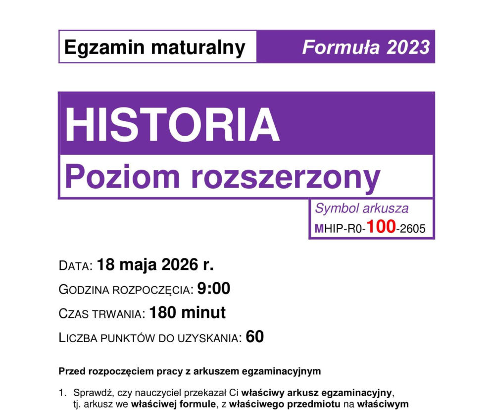 Matura 2026 z historii odpowiedzi i arkusze do pobrania w PDF. Do pobrania w poniedziałek 18.05
