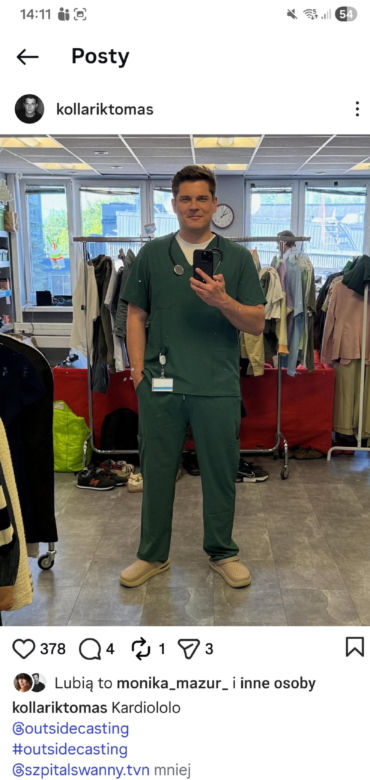 Tomas Kollarik (Janek z M jak miłość) na planie serialu Szpital św. Anny