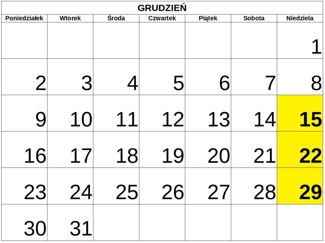 Niedziele handlowe 2019 - GRUDZIEŃ