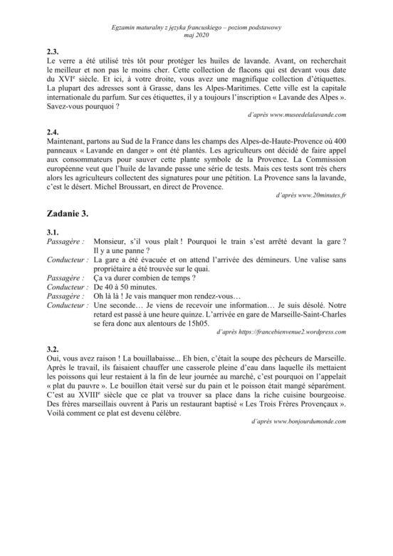 Matura 2020 ARKUSZE CKE: j. francuski p. podstawowy