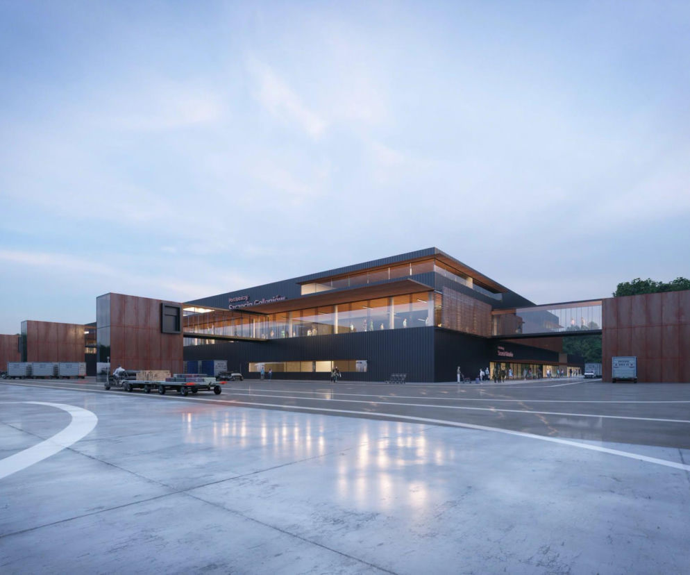 Wizualizacja nowego terminala lotniska Szczecin-Goleniów. O nowoczesnej bryle przeczytasz na portalu Architektura.