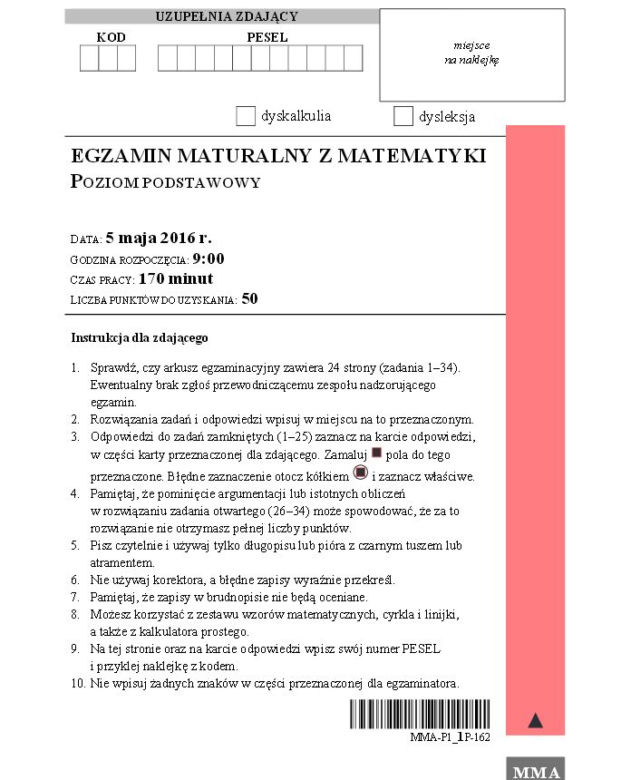 Matura 2016. Matematyka. ARKUSZE CKE