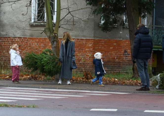 Donald Tusk z zięciem dźwigają gigantyczną choinkę. A za nimi drepcze Kasia z drugą. Wnusie premiera jak księżniczki